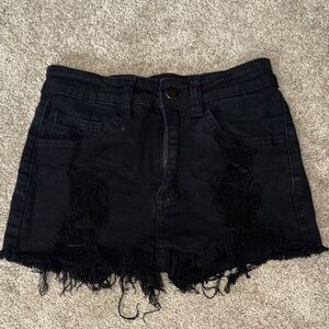 SHEIN Black Distressed Denim Shorts